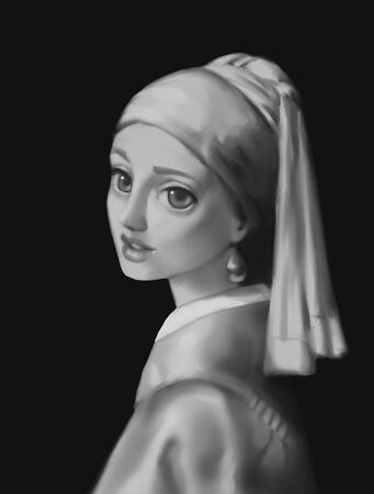 Girl with a Pearl Earring (Black and White)